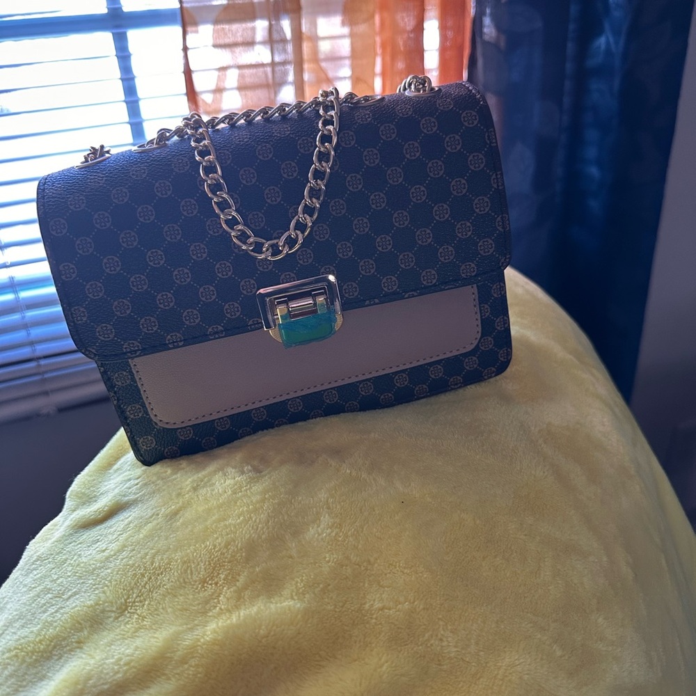 Chic Black and Tan Crossbody Bag with Gold Chain